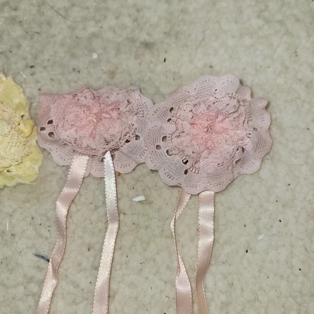 Vintage Lace Ribbon Hair Clips Pink Yellow‎ Cottagecore Barrettes Set
